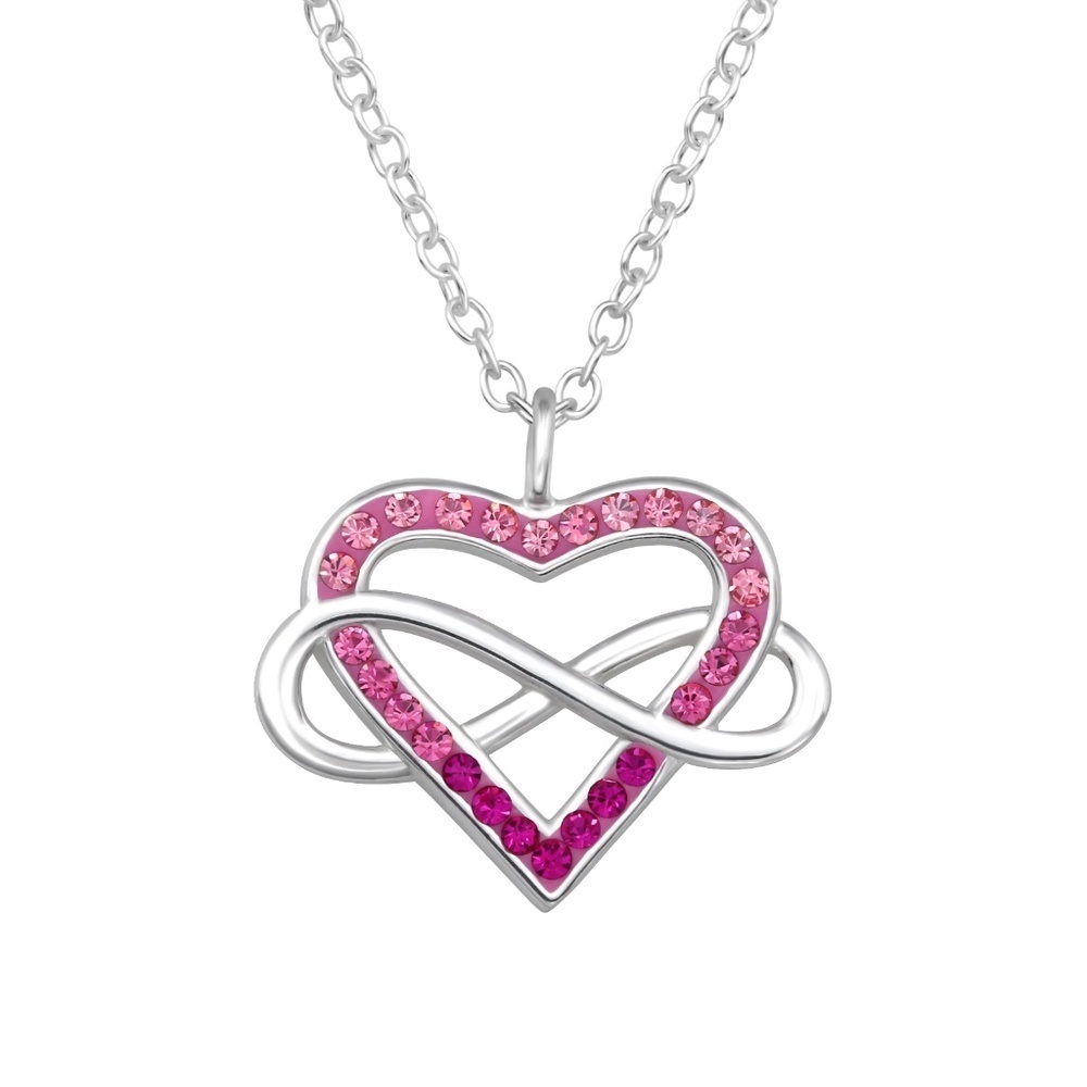 Sterling Silver Pink Heart & Infinity Necklace with Crystals